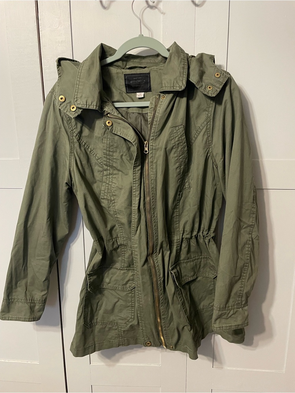 😍 Coat Sale !  London Olive Green Utility Jacket with Drawstring Waist
